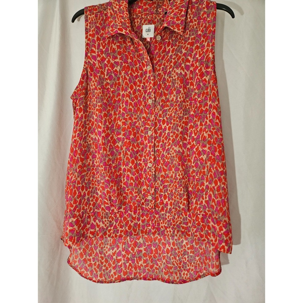 Cabi Heartbreaker Sleeveless Abstract Print Button Up Top Blouse Size Medium
